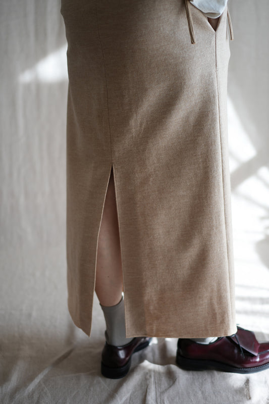 縮絨ウールストレートスカート/Milled Wool Straight Skirt/Heather Beige