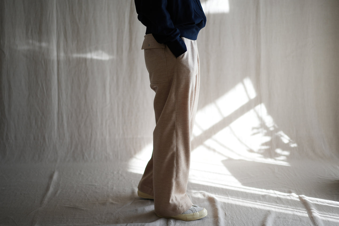 縮絨ウールイージーパンツ/Milled Wool loose-fit pants/Heather Beige