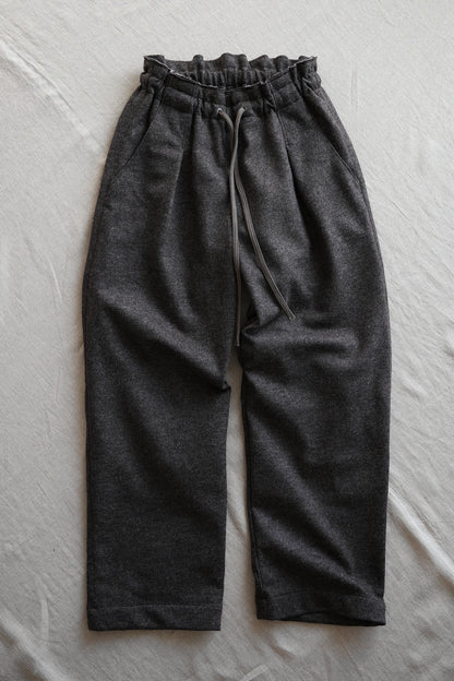 縮絨ウールイージーパンツ/Milled Wool loose-fit pants/Heather Dark Brown