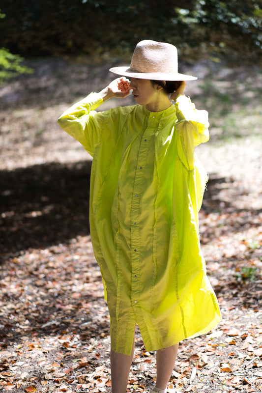 超細番手タイプライターシャツワンピース/Superfine cotton shirts dress/Lime yellow