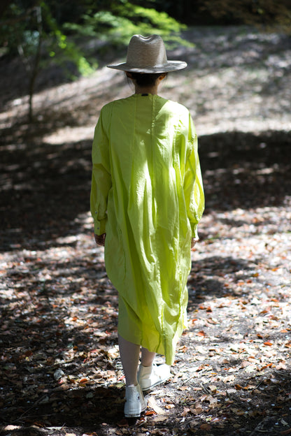 超細番手タイプライターシャツワンピース/Superfine cotton shirts dress/Lime yellow