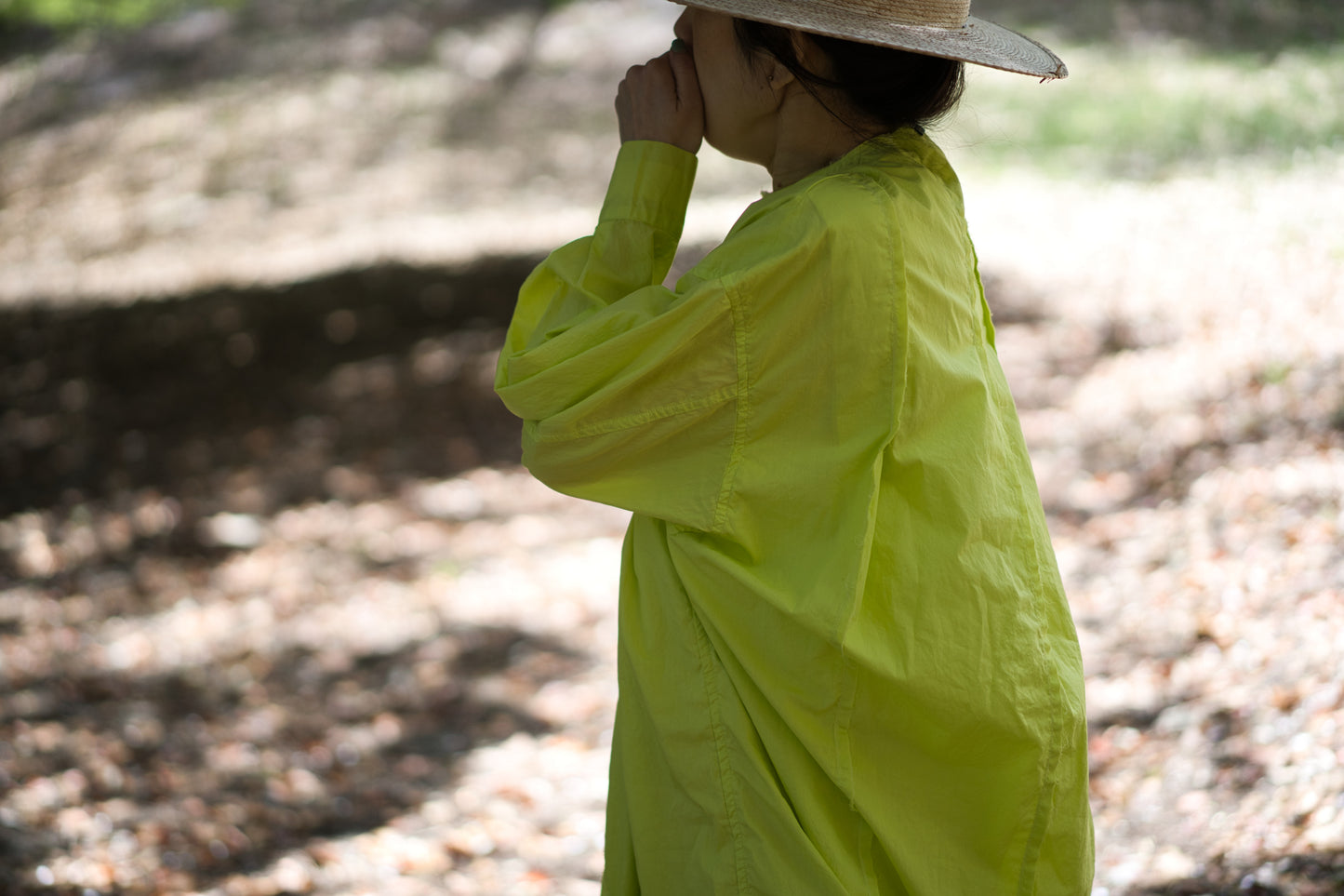 超細番手タイプライターシャツワンピース/Superfine cotton shirts dress/Lime yellow