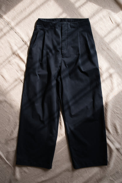 Cotton Twill W Tuck Pants/Navy