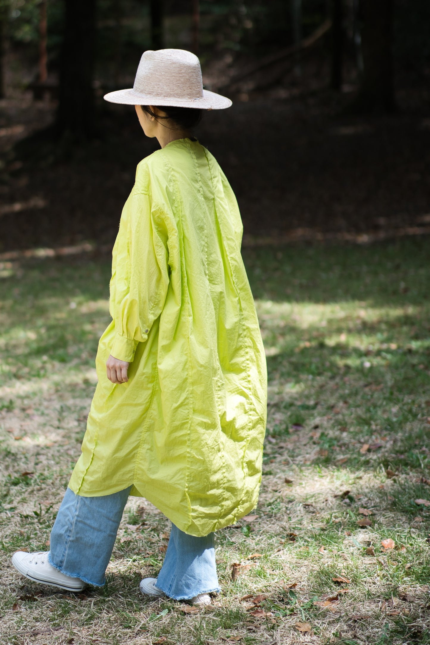 超細番手タイプライターシャツワンピース/Superfine cotton shirts dress/Lime yellow