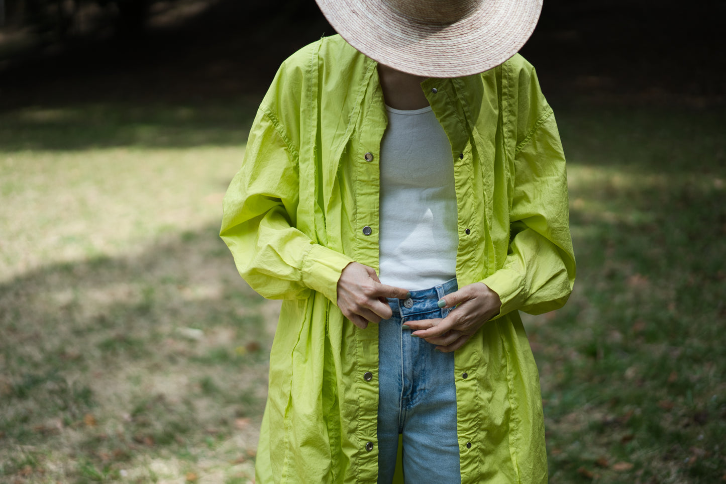 超細番手タイプライターシャツワンピース/Superfine cotton shirts dress/Lime yellow