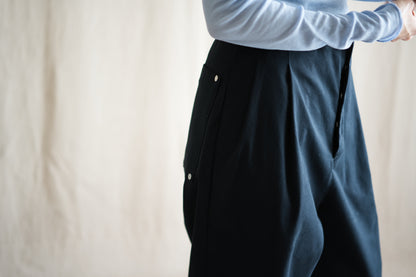 Cotton Twill W Tuck Pants/Navy