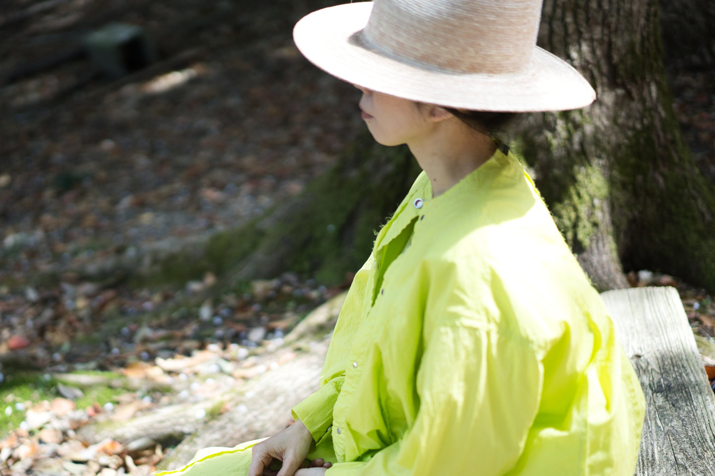 超細番手タイプライターシャツワンピース/Superfine cotton shirts dress/Lime yellow