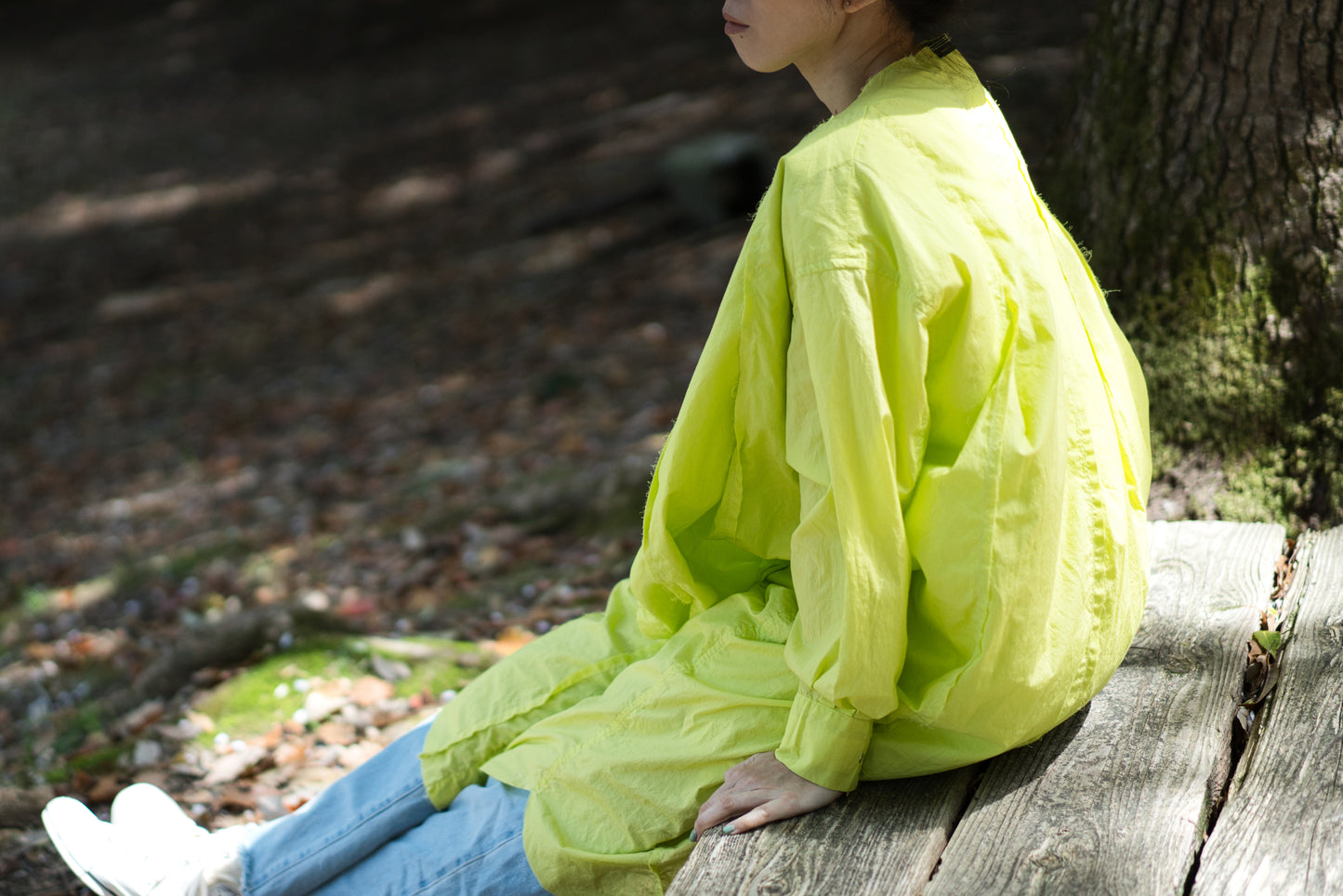 超細番手タイプライターシャツワンピース/Superfine cotton shirts dress/Lime yellow