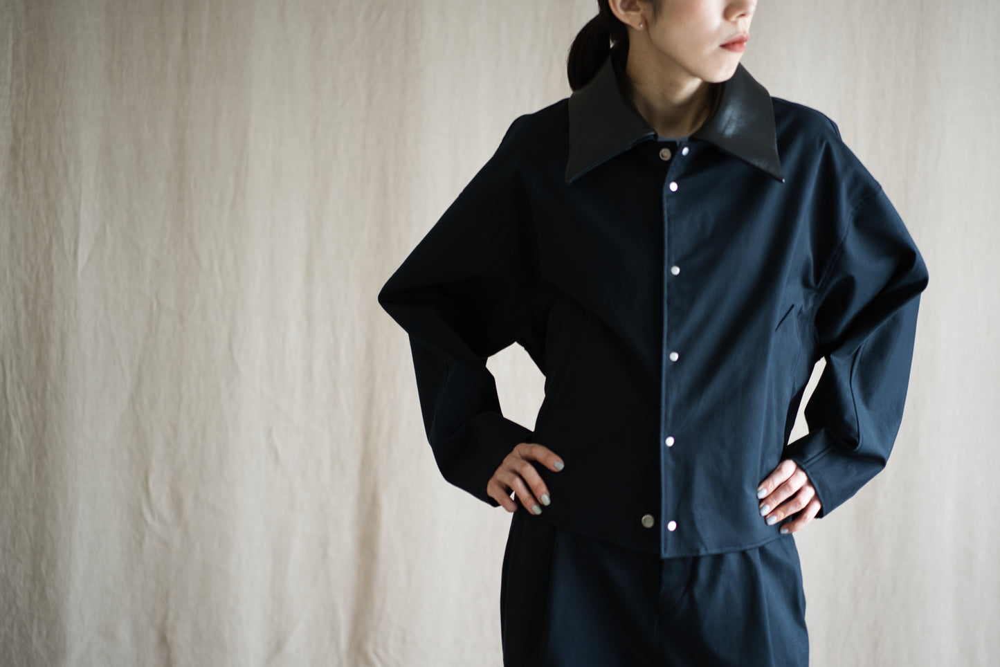 Cotton Twill Trucker Jacket/Navy