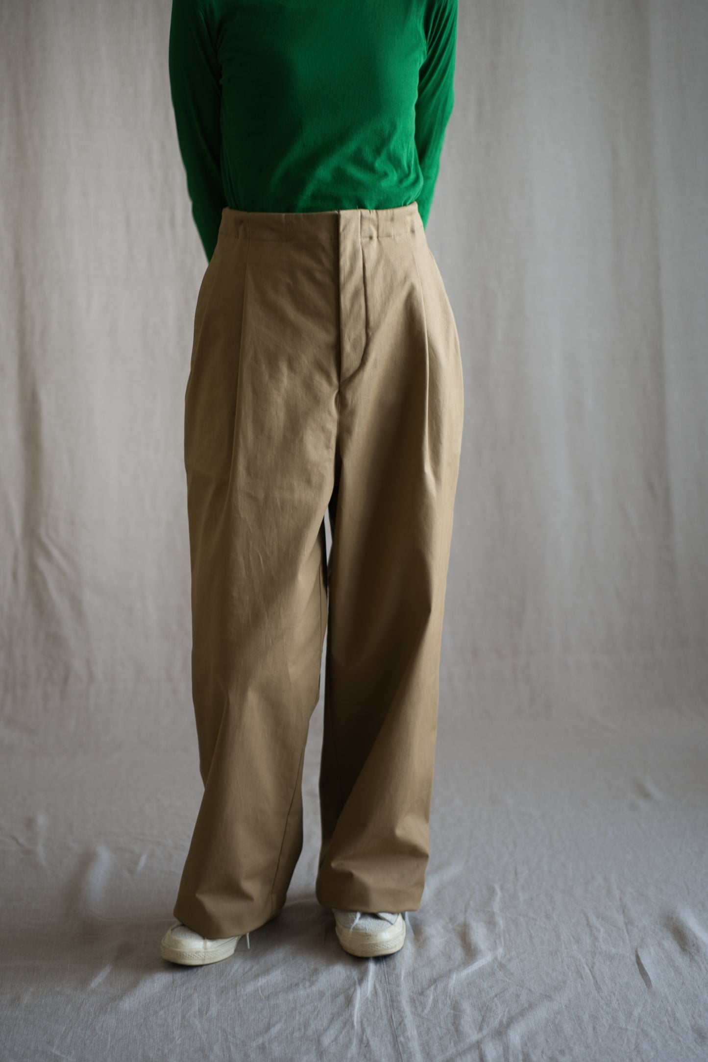 Cotton Twill W Tuck Pants/Beige