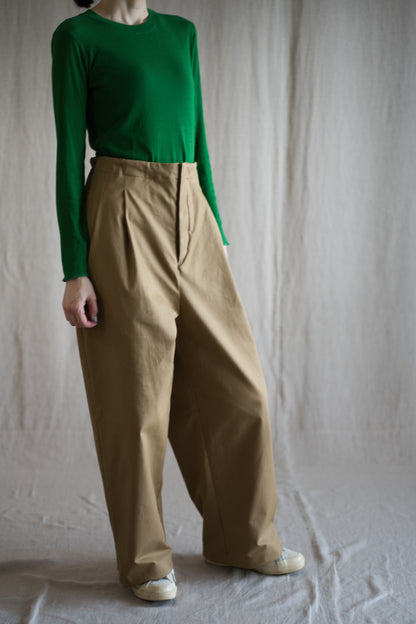 Cotton Twill W Tuck Pants/Beige