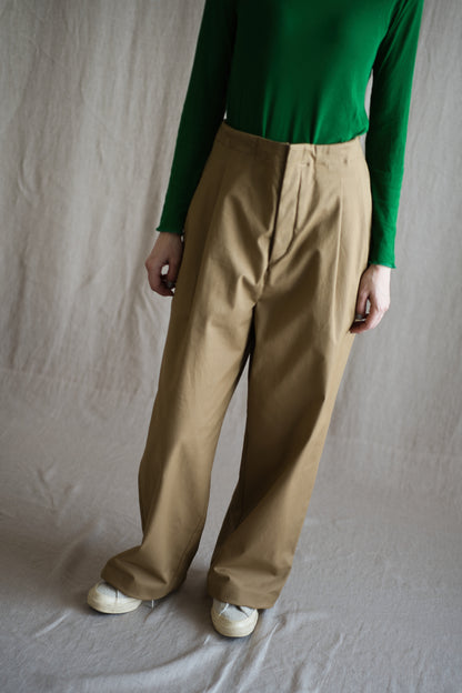 Cotton Twill W Tuck Pants/Beige