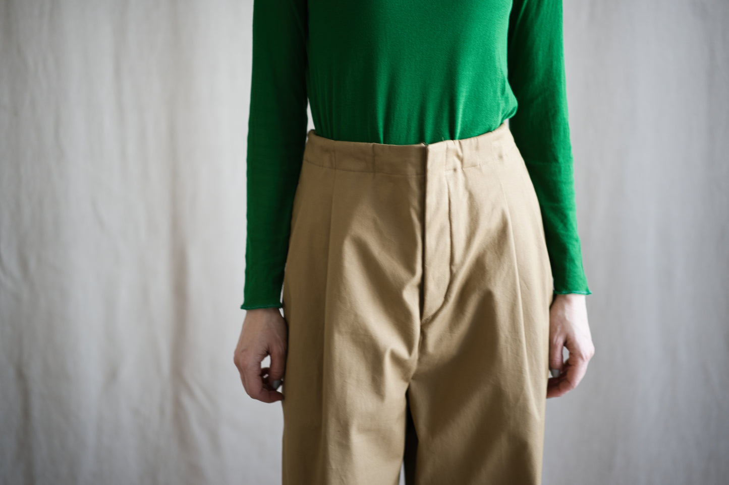 Cotton Twill W Tuck Pants/Beige