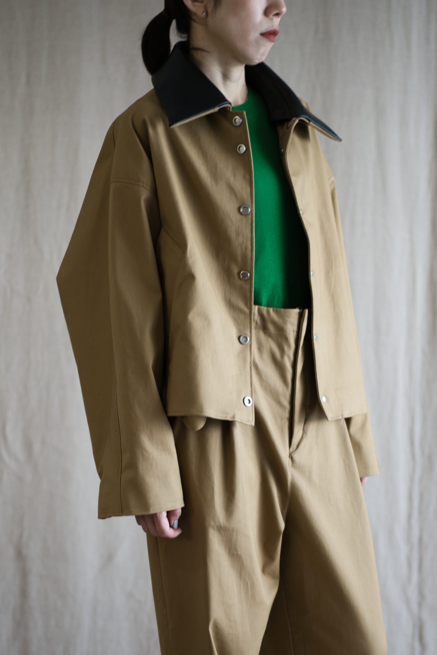 Cotton Twill Trucker Jacket/Beige