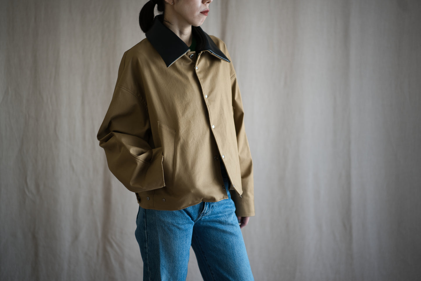 Cotton Twill Trucker Jacket/Beige