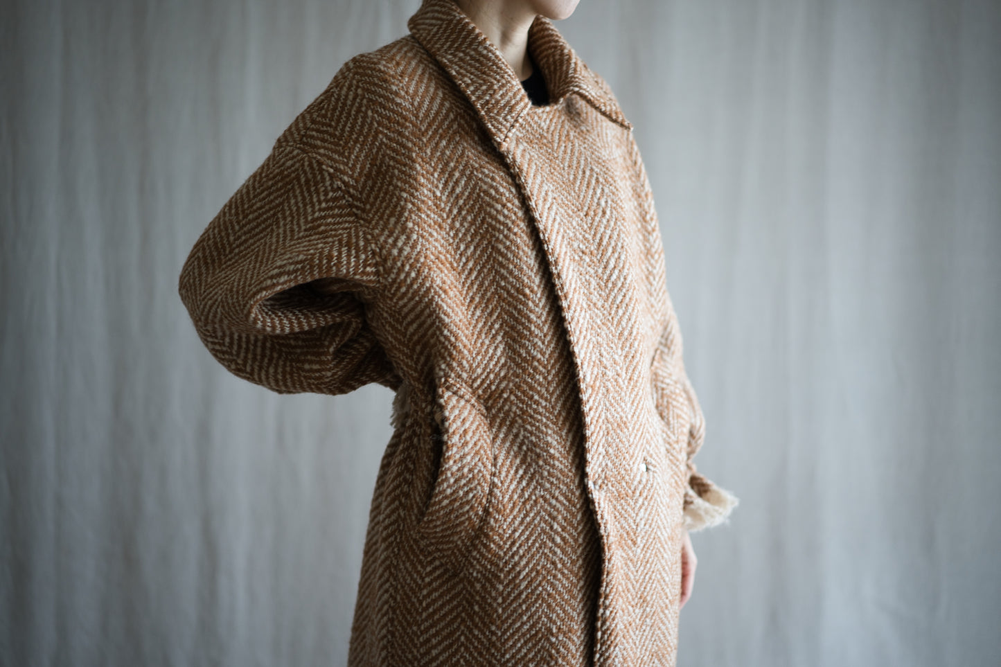 ロービングウールチェスターコート/Roving Wool Chester Coat/Gold Brown