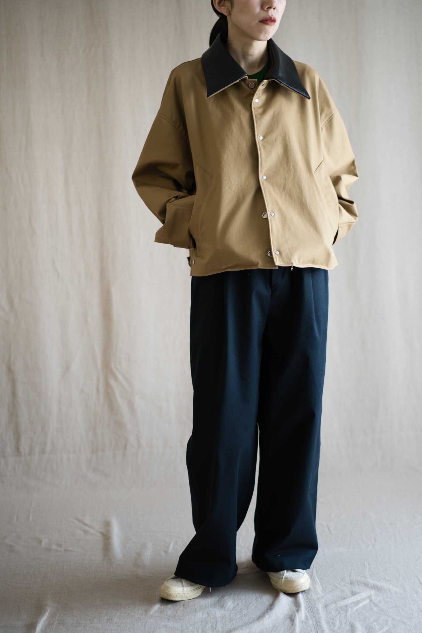 Cotton Twill W Tuck Pants/Navy