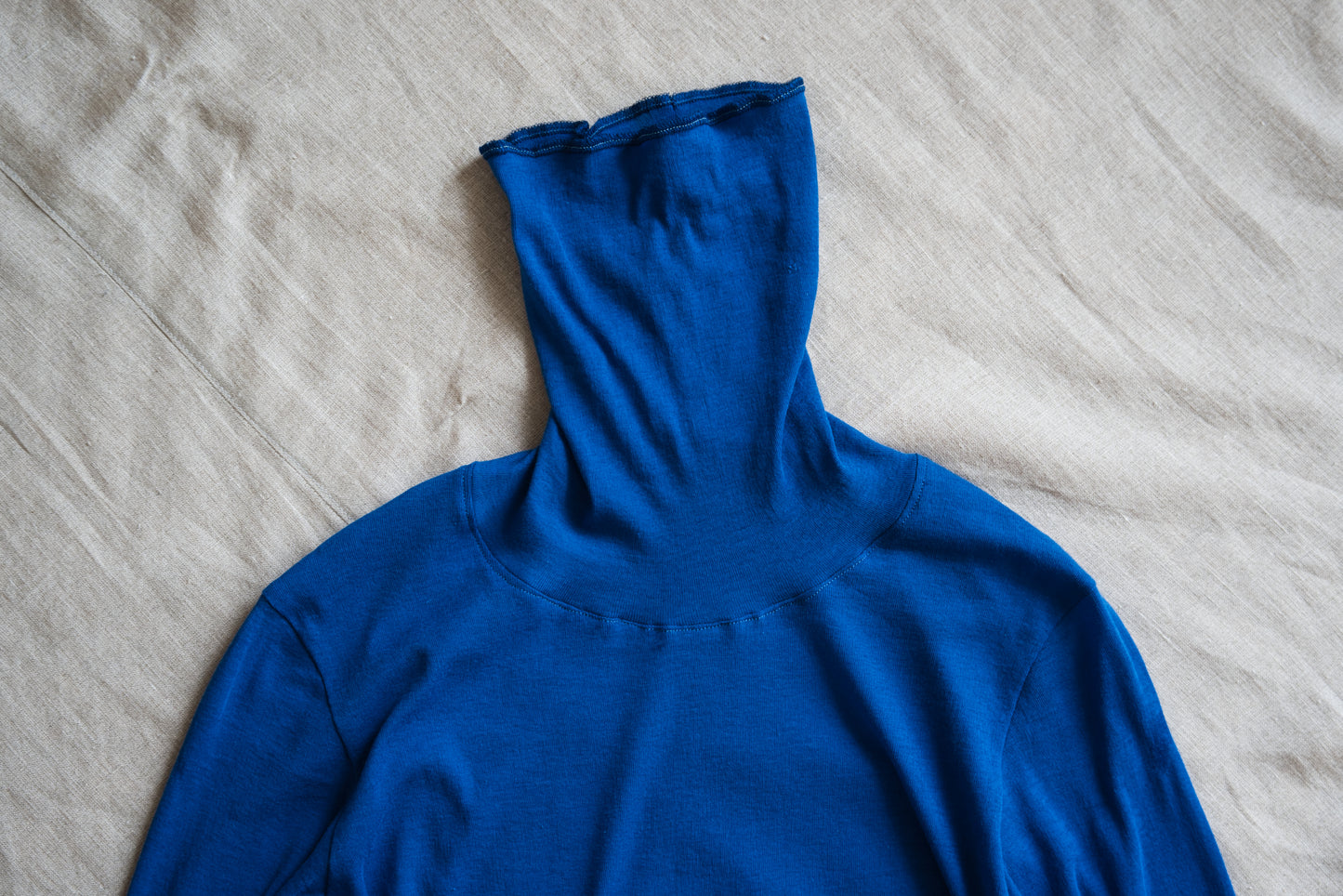 Sheer Rib High-Necked Long-Sleeved T/Royal Blue