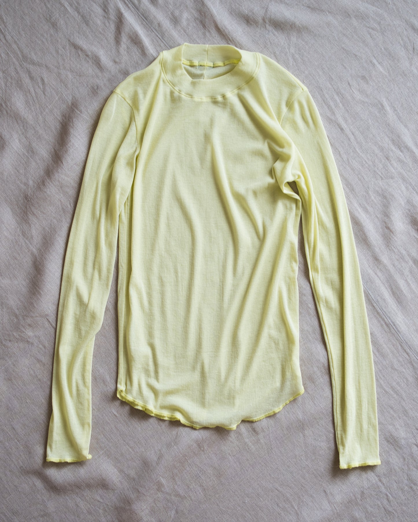 Sheer Rib Crew neck Long-Sleeved T/Lime Yellow