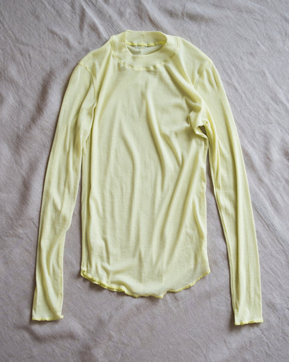 Sheer Rib Crew neck Long-Sleeved T/Lime Yellow