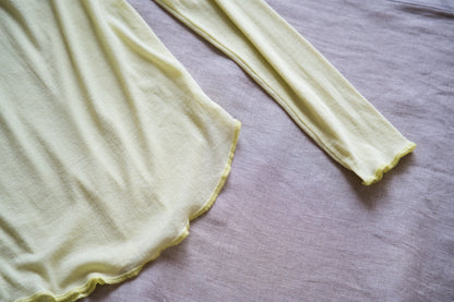 Sheer Rib Crew neck Long-Sleeved T/Lime Yellow