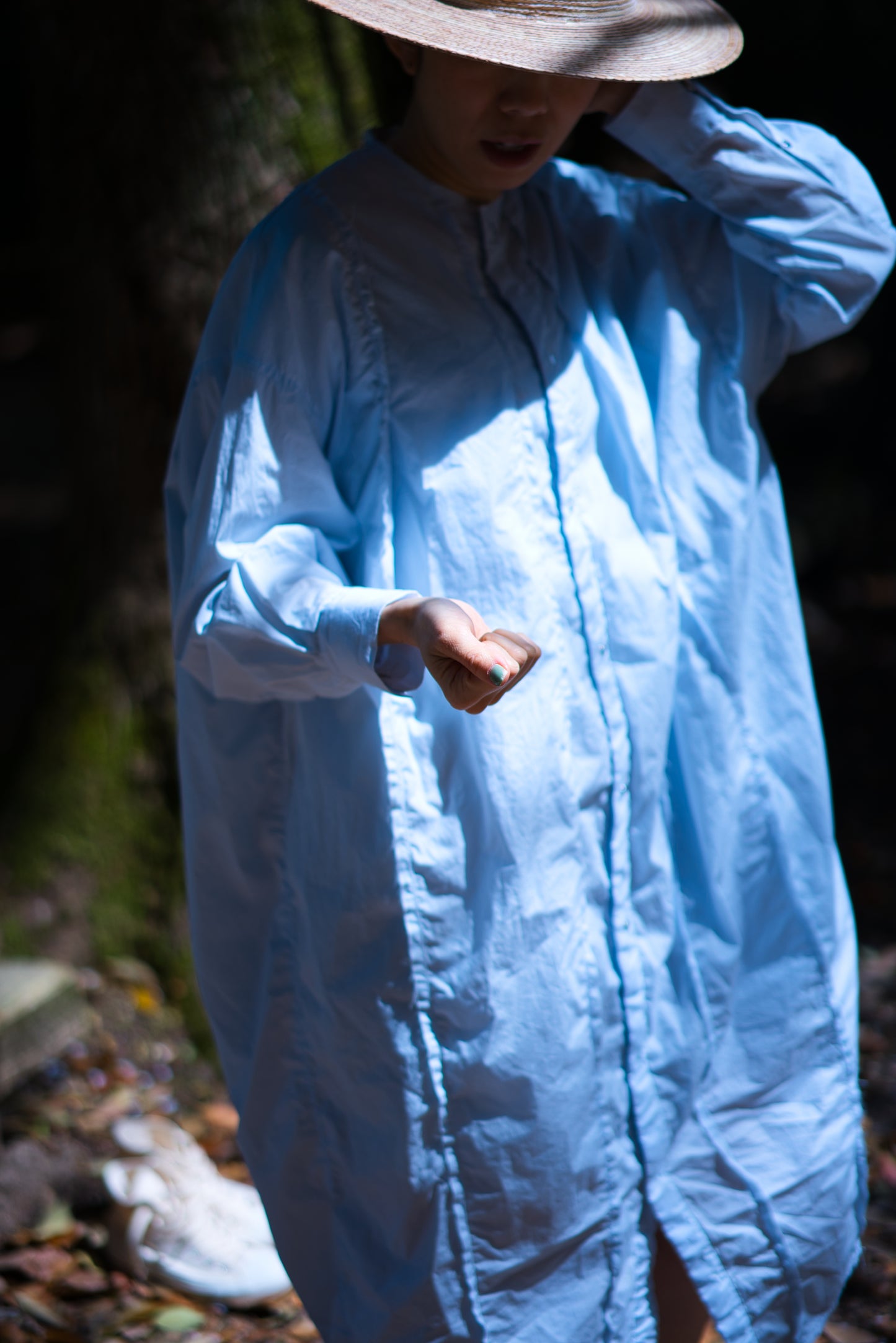 超細番手タイプライターシャツワンピース/Superfine cotton shirts dress/Light blue