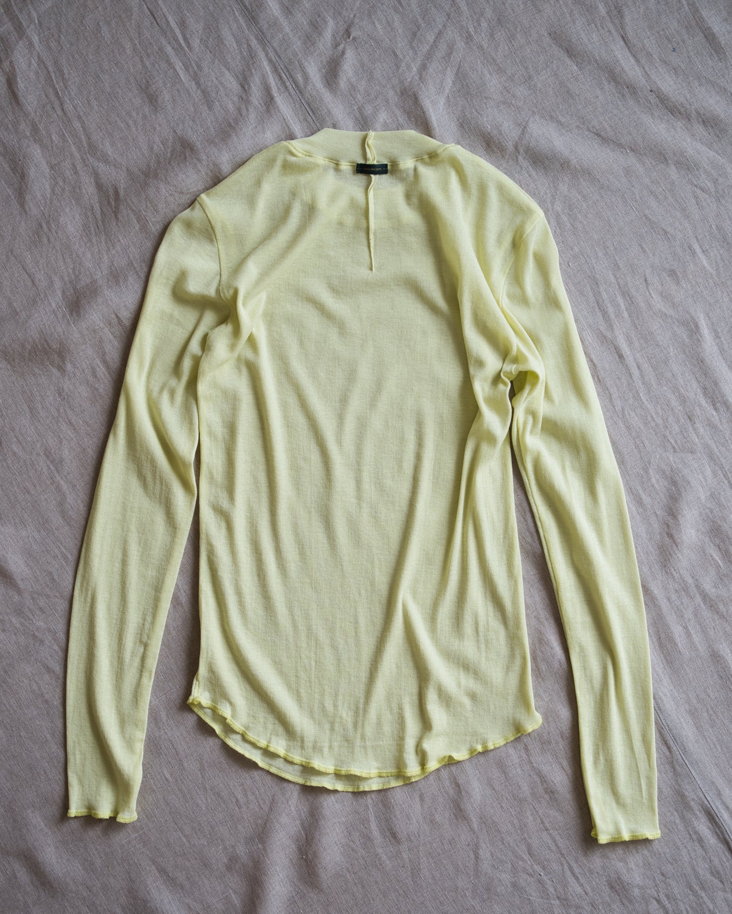 Sheer Rib Crew neck Long-Sleeved T/Lime Yellow