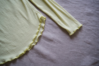 Sheer Rib High-Necked Long-Sleeved T/Lime Yellow