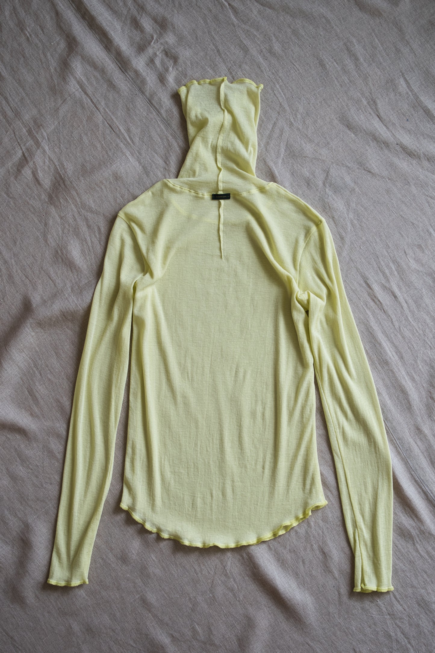 Sheer Rib High-Necked Long-Sleeved T/Lime Yellow