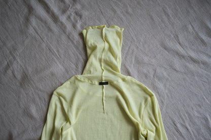 Sheer Rib High-Necked Long-Sleeved T/Lime Yellow