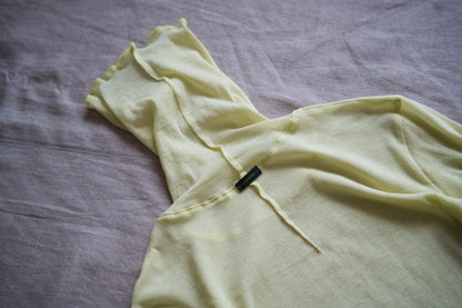 Sheer Rib High-Necked Long-Sleeved T/Lime Yellow