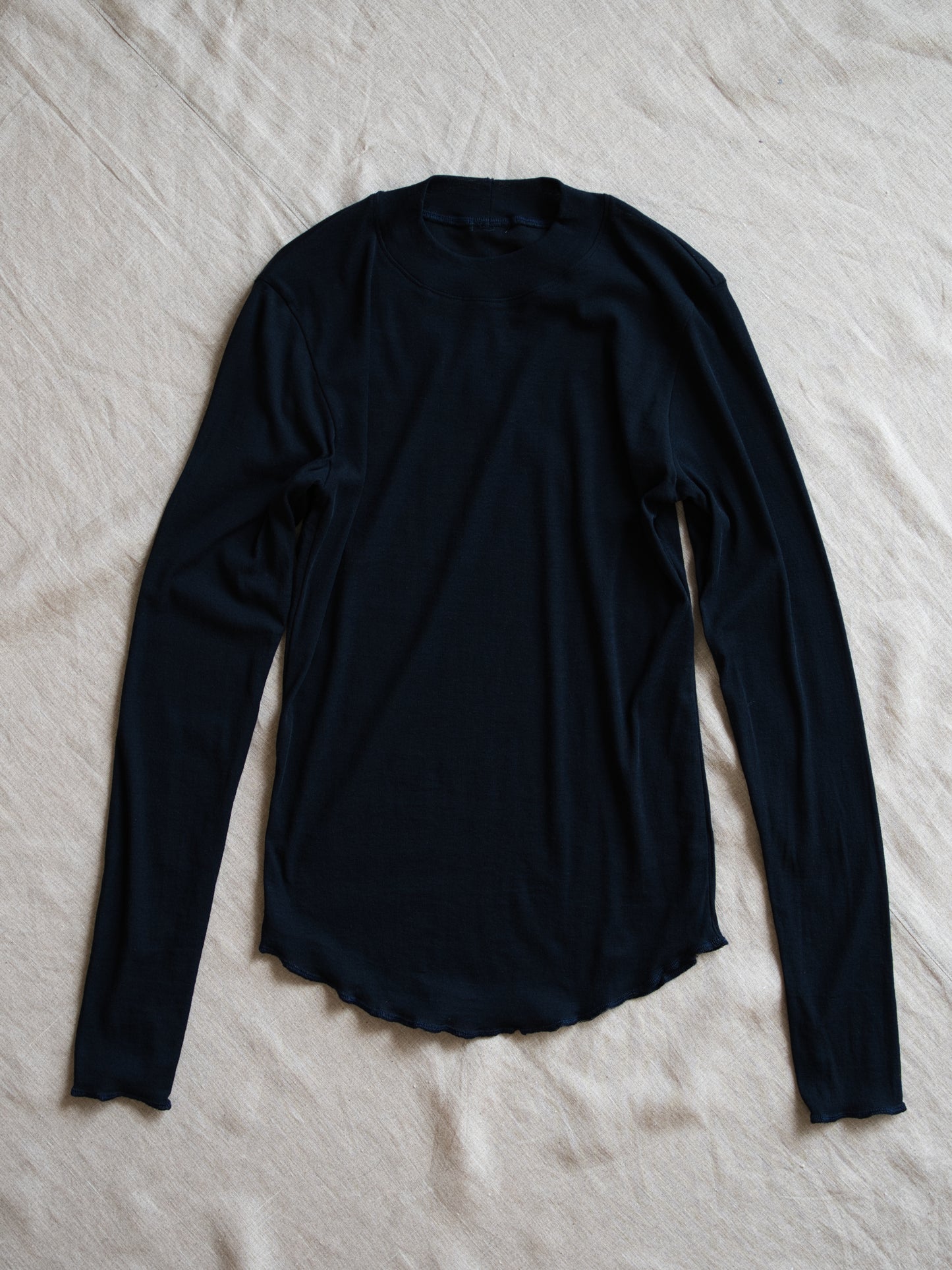 Sheer Rib Crew neck Long-Sleeved T/Navy