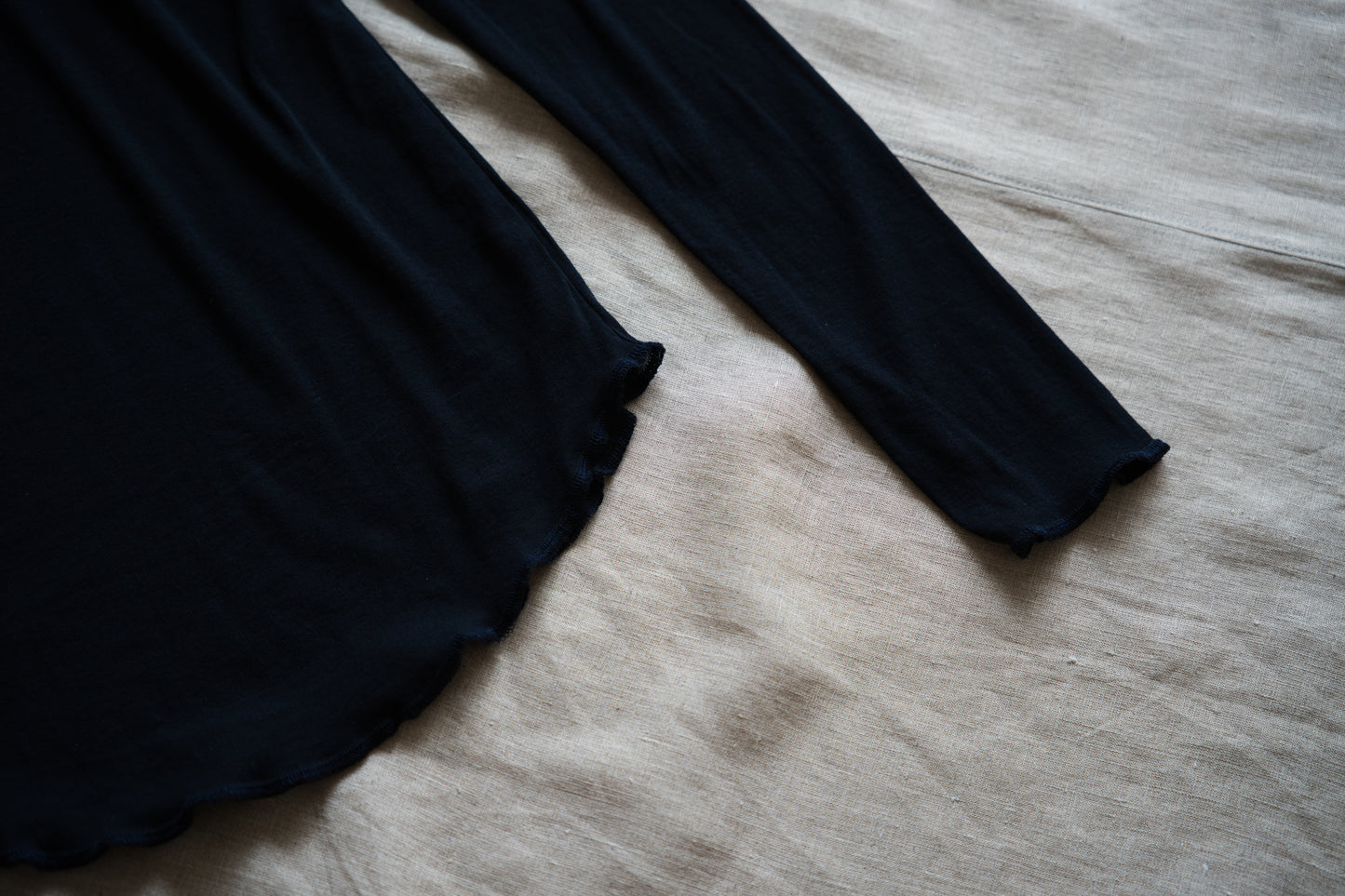 Sheer Rib Crew neck Long-Sleeved T/Navy