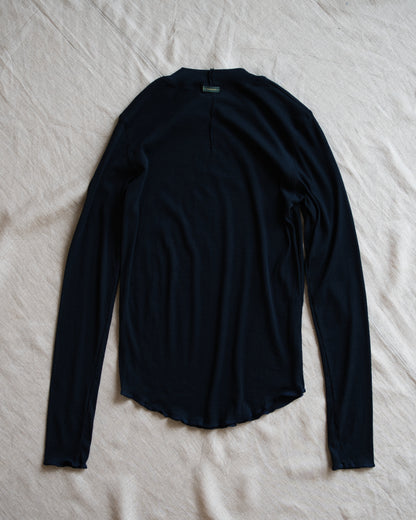 Sheer Rib Crew neck Long-Sleeved T/Navy