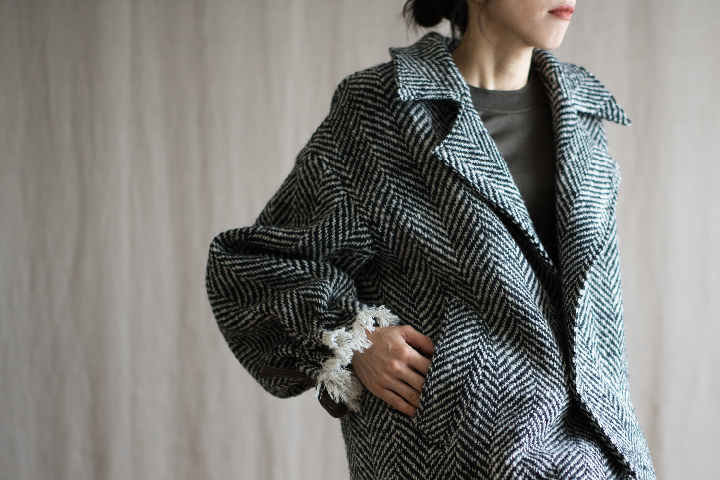 ロービングウールチェスターコート/Roving Wool Chester Coat/Monochrome