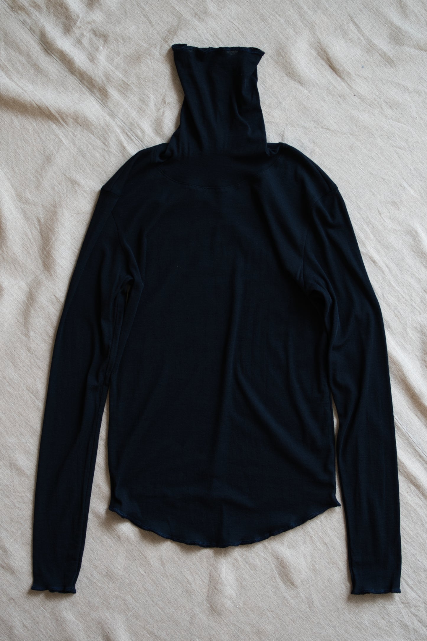 Sheer Rib High-Necked Long-Sleeved T/Navy