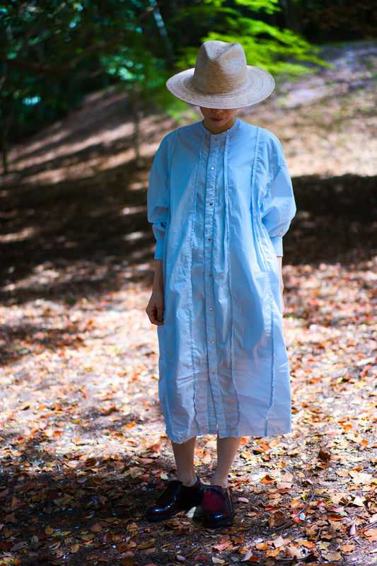 超細番手タイプライターシャツワンピース/Superfine cotton shirts dress/Light blue