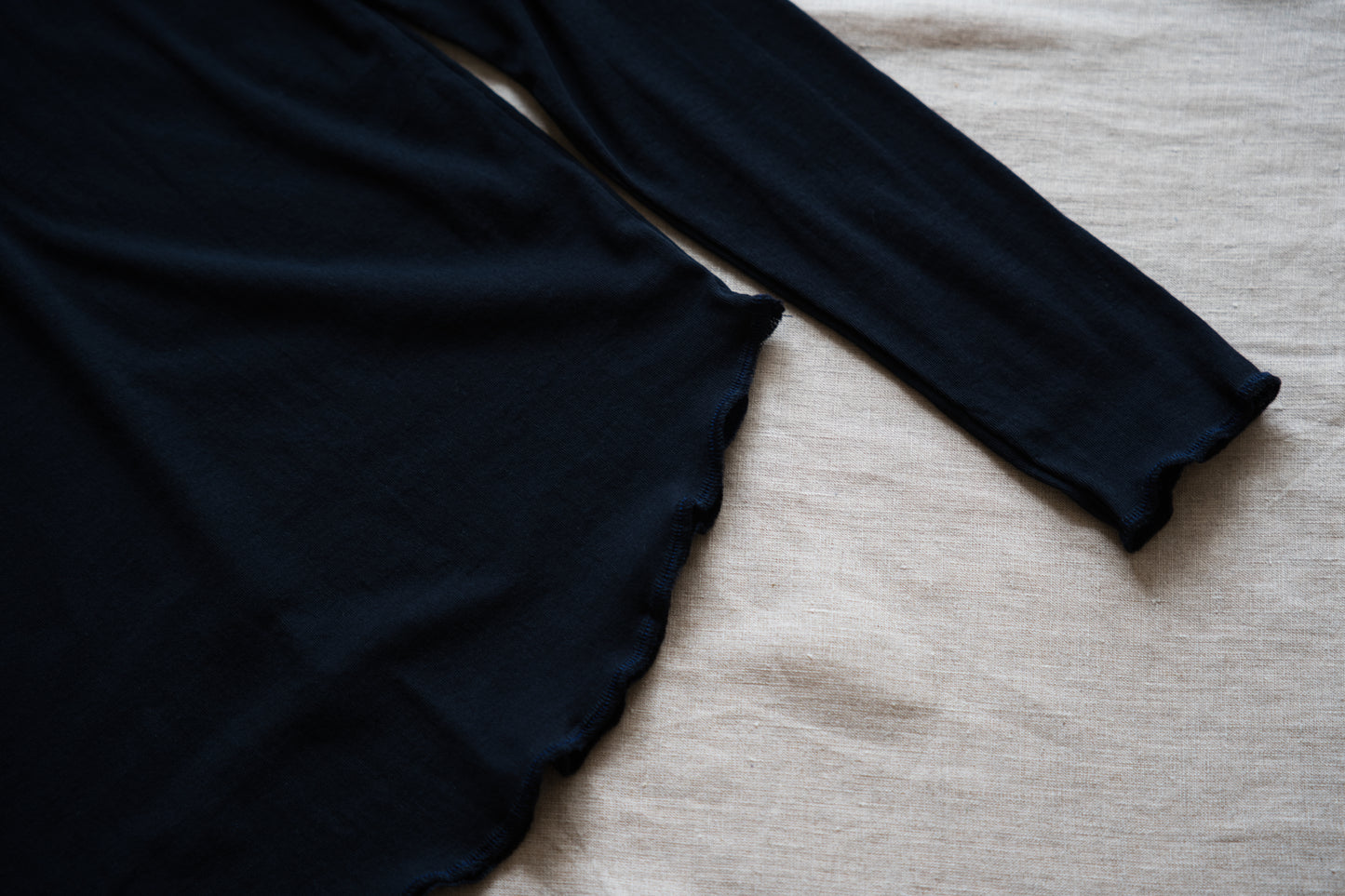 Sheer Rib High-Necked Long-Sleeved T/Navy