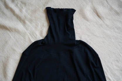 Sheer Rib High-Necked Long-Sleeved T/Navy