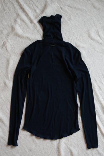 Sheer Rib High-Necked Long-Sleeved T/Navy