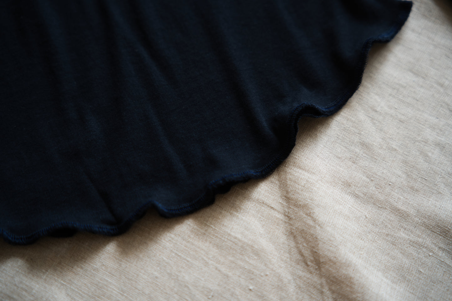 Sheer Rib High-Necked Long-Sleeved T/Navy