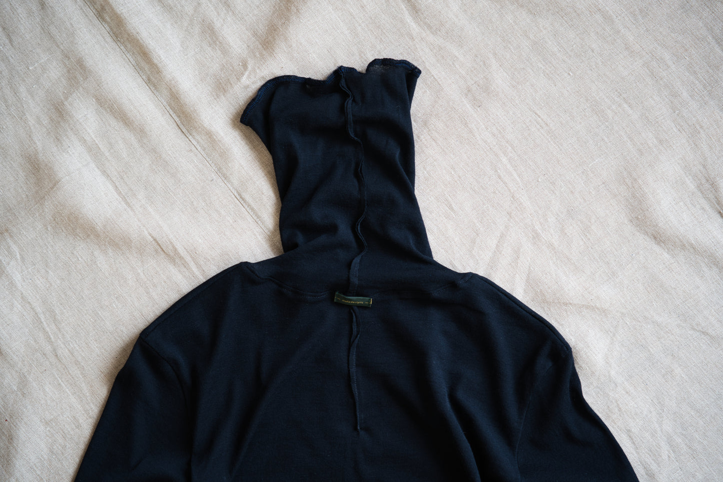 Sheer Rib High-Necked Long-Sleeved T/Navy