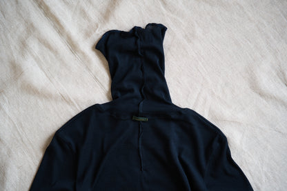 Sheer Rib High-Necked Long-Sleeved T/Navy