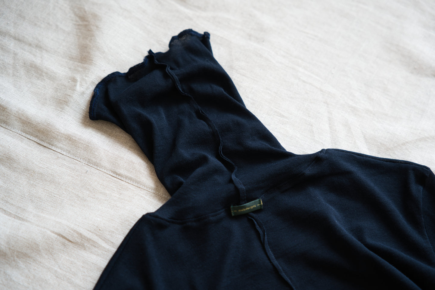 Sheer Rib High-Necked Long-Sleeved T/Navy