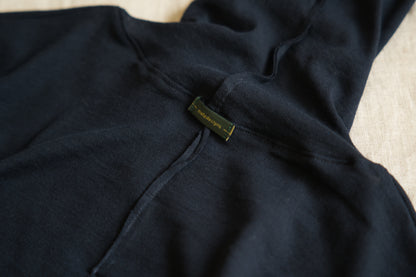 Sheer Rib High-Necked Long-Sleeved T/Navy