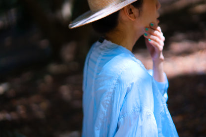 超細番手タイプライターシャツワンピース/Superfine cotton shirts dress/Light blue