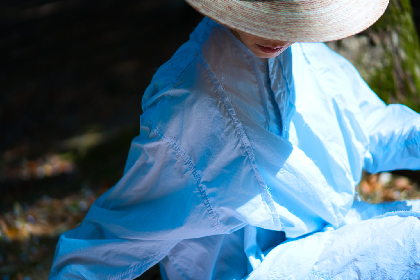 超細番手タイプライターシャツワンピース/Superfine cotton shirts dress/Light blue