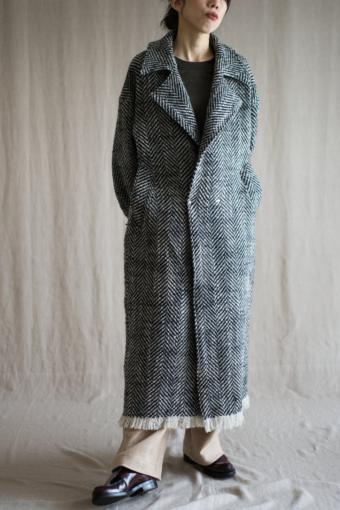 ロービングウールチェスターコート/Roving Wool Chester Coat/Monochrome