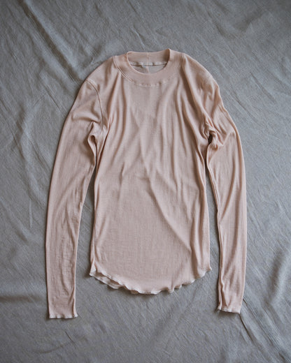 Sheer Rib Crew neck Long-Sleeved T/Pale Pink
