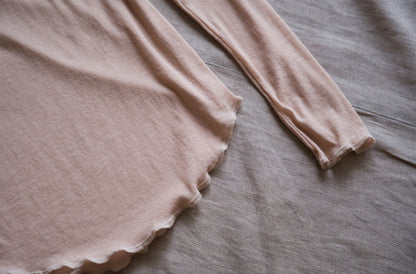 Sheer Rib Crew neck Long-Sleeved T/Pale Pink